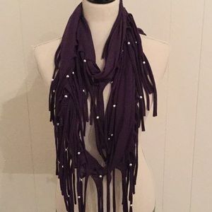Purple knit beaded infinity scarf